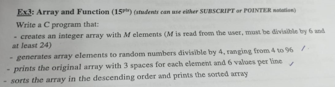 Solved Ex3: Array and Function (15pts) (students can use | Chegg.com
