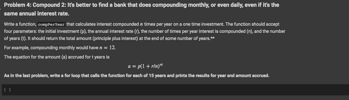 Solved Problem 4: Compound 2: It's better to find a bank | Chegg.com