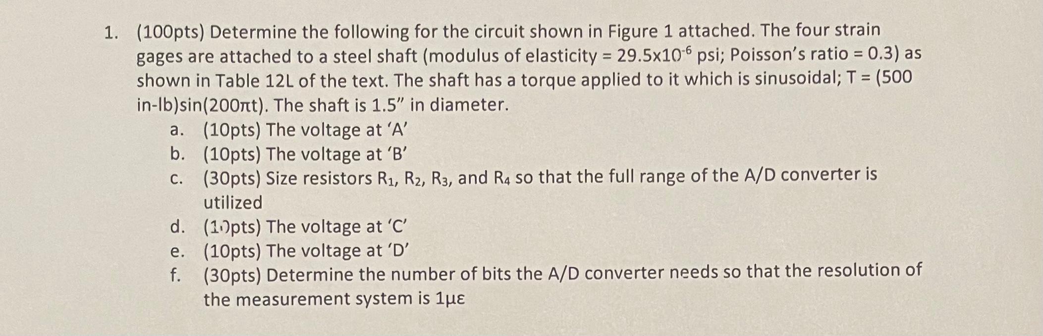 Solved 1. (100pts) Determine The Following For The Circuit 