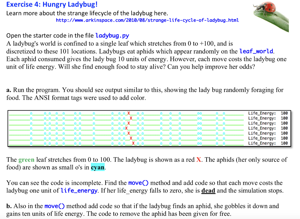 Lady Bug Coding Exercise 4: Hungry Ladybug! Learn more about the | Chegg.com