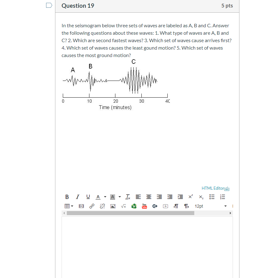 Solved Question 19 5 pts In the seismogram below three sets | Chegg.com