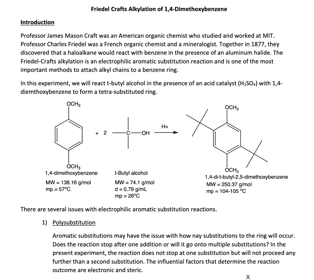 Friedel Crafts Alkylation of 1,4Dimethoxybenzene