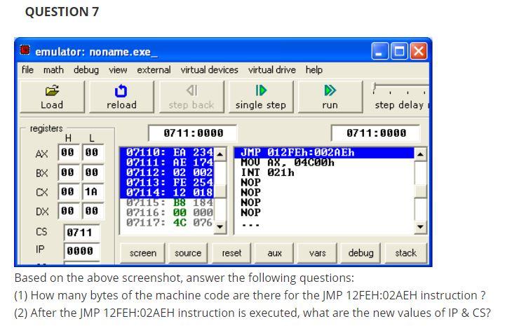 Solved QUESTION 7 X emulator: noname.exe File math debug