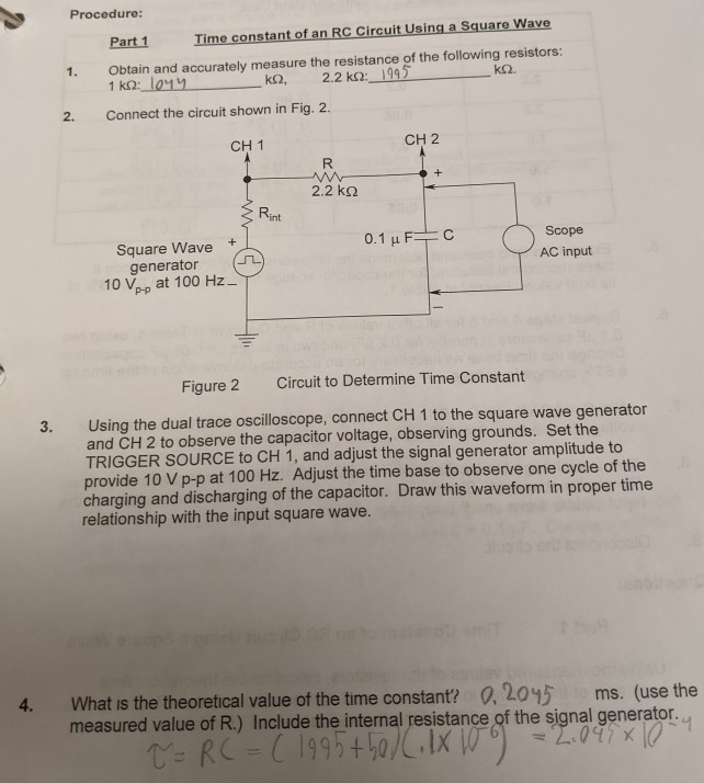 Solved Procedure: Part 1 Time constant of an RC Circuit | Chegg.com