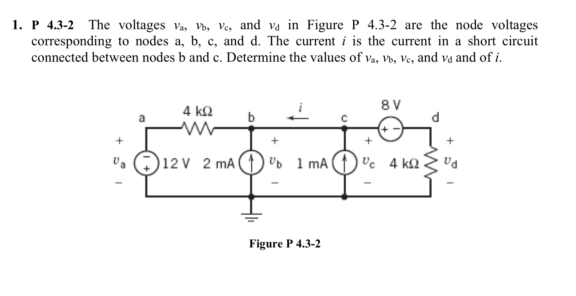 Solved 1. P 4.3-2 The voltages Va, Vb, Vc, and va in Figure | Chegg.com