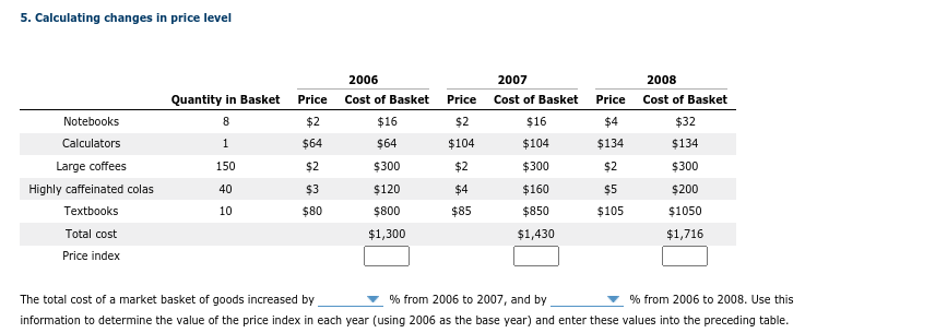 Solved 5. Calculating changes in price level Quantity in | Chegg.com