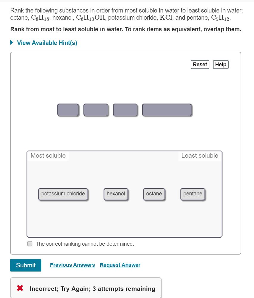 Solved Rank the following substances in order from most