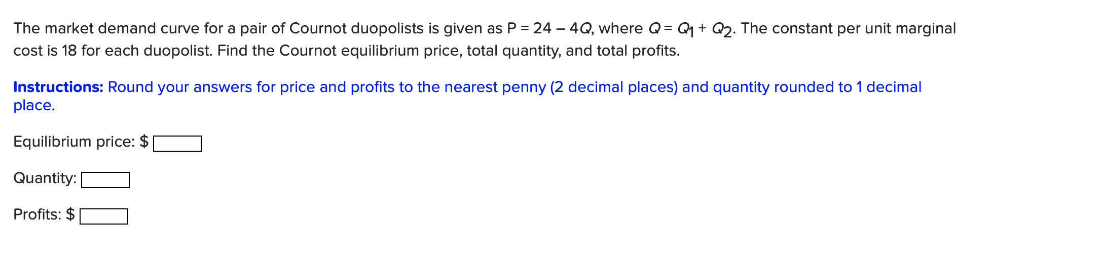 Solved The market demand curve for a pair of Cournot