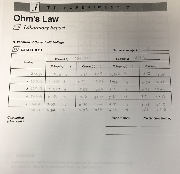 Solved I need a help for Ohm’s law lab report.There are some