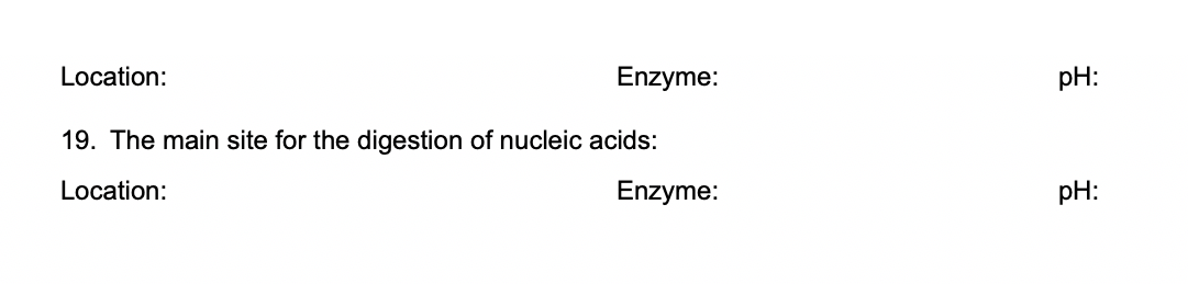 Solved Table 1: Digestive Enzymes and where they work in the | Chegg.com