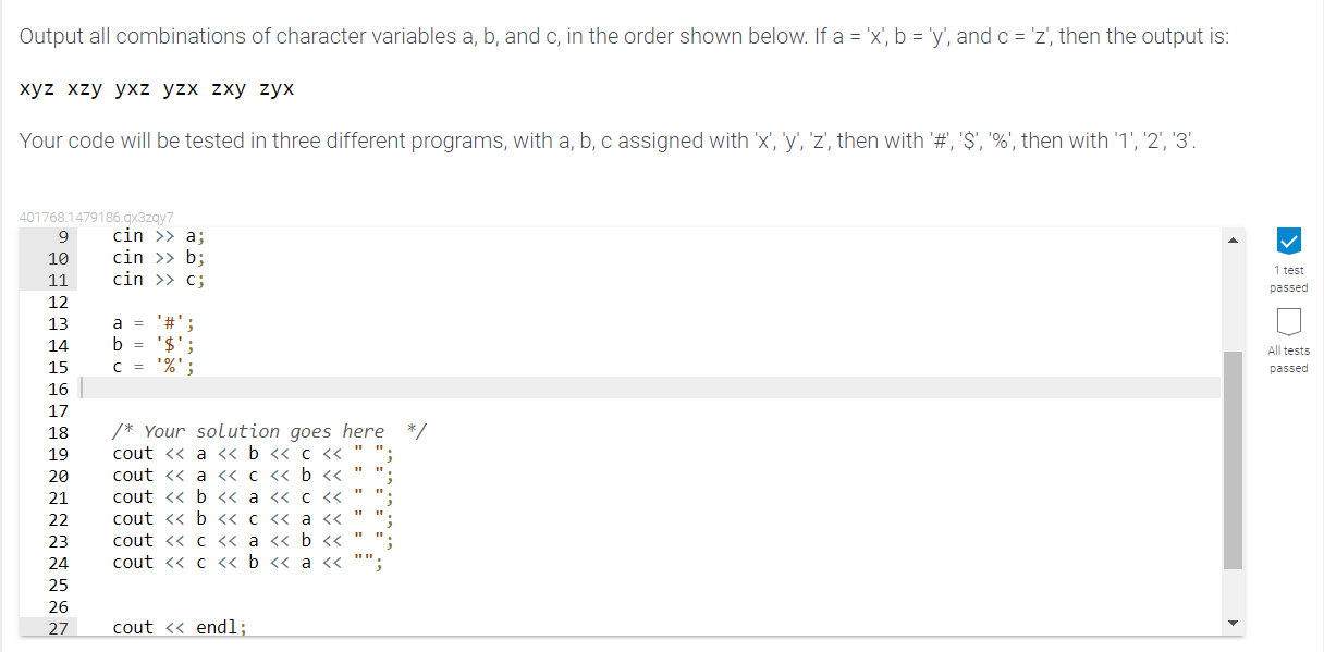 Solved Output All Combinations Of Character Variables A, B, | Chegg.com