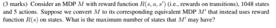 Solved Marks Consider An Mdp M With Reward Function Chegg Com