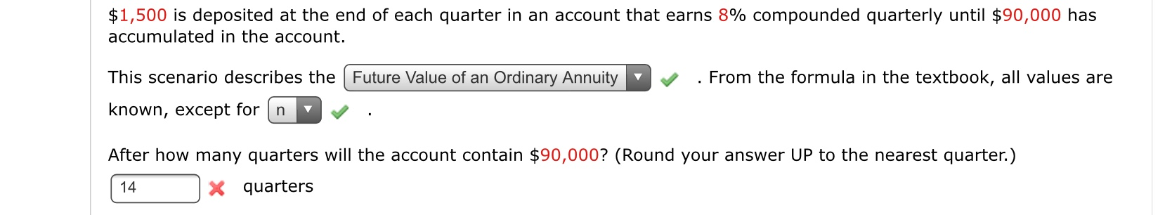 Solved $1,500 is deposited at the end of each quarter in an | Chegg.com