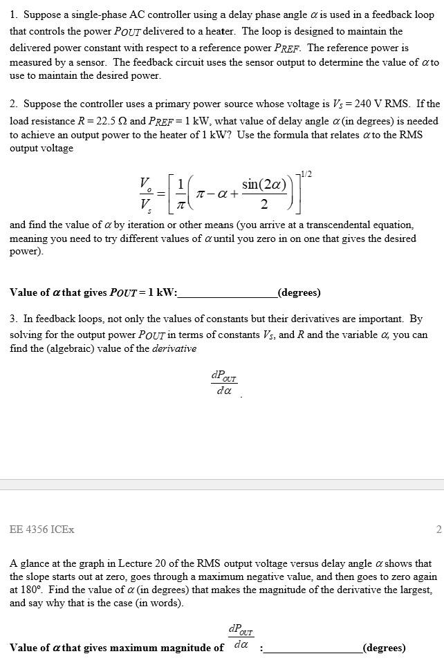 1 suppose a single phase ac controller using a delay chegg
