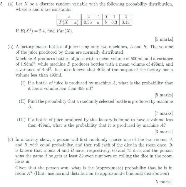 Solved 5. (a) Let X be a discrete random variable with the | Chegg.com