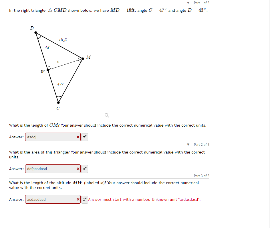 Solved In the right triangle CMD shown below, we have | Chegg.com