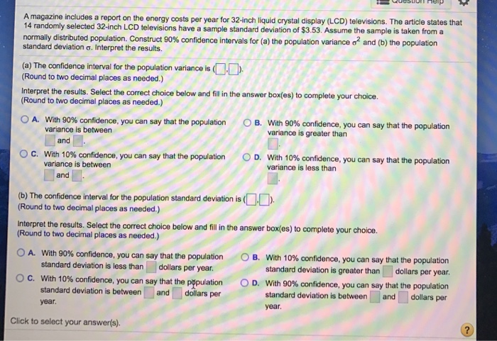 Solved A Magazine Includes A Report On The Energy Costs Per Chegg