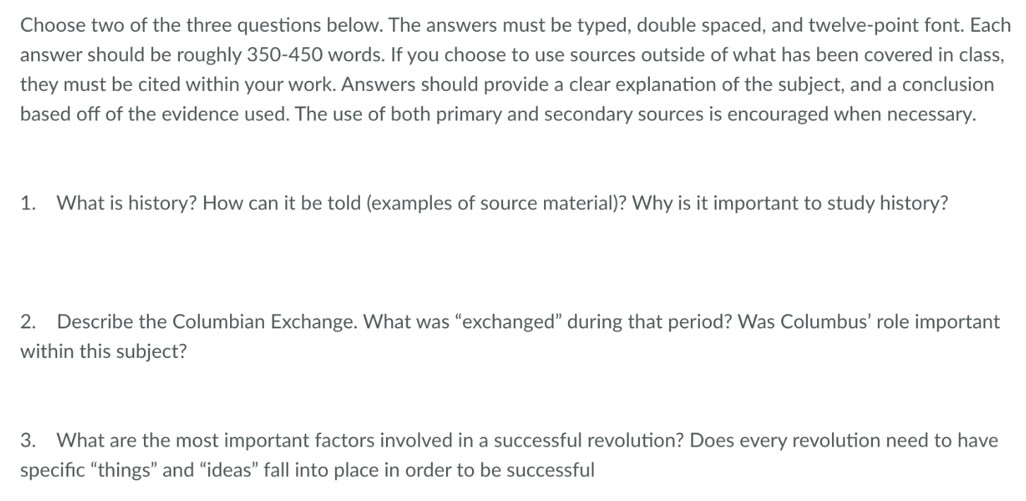 Choose two of the three questions below. The answers | Chegg.com