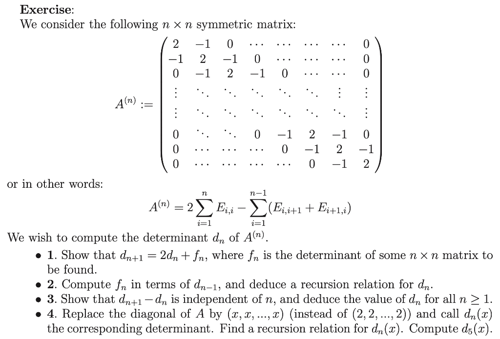 Solved Exercise We Consider The Following N X N Symmetric 1957