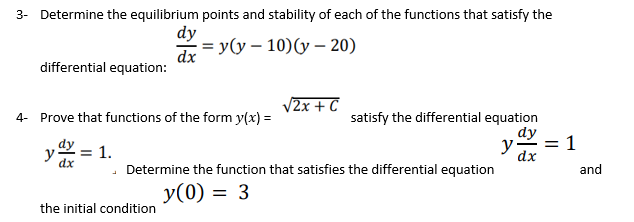 Solved 3- Determine the equilibrium points and stability of | Chegg.com