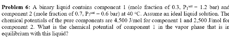 Solved Problem 6: A binary liquid contains component 1 (mole | Chegg.com