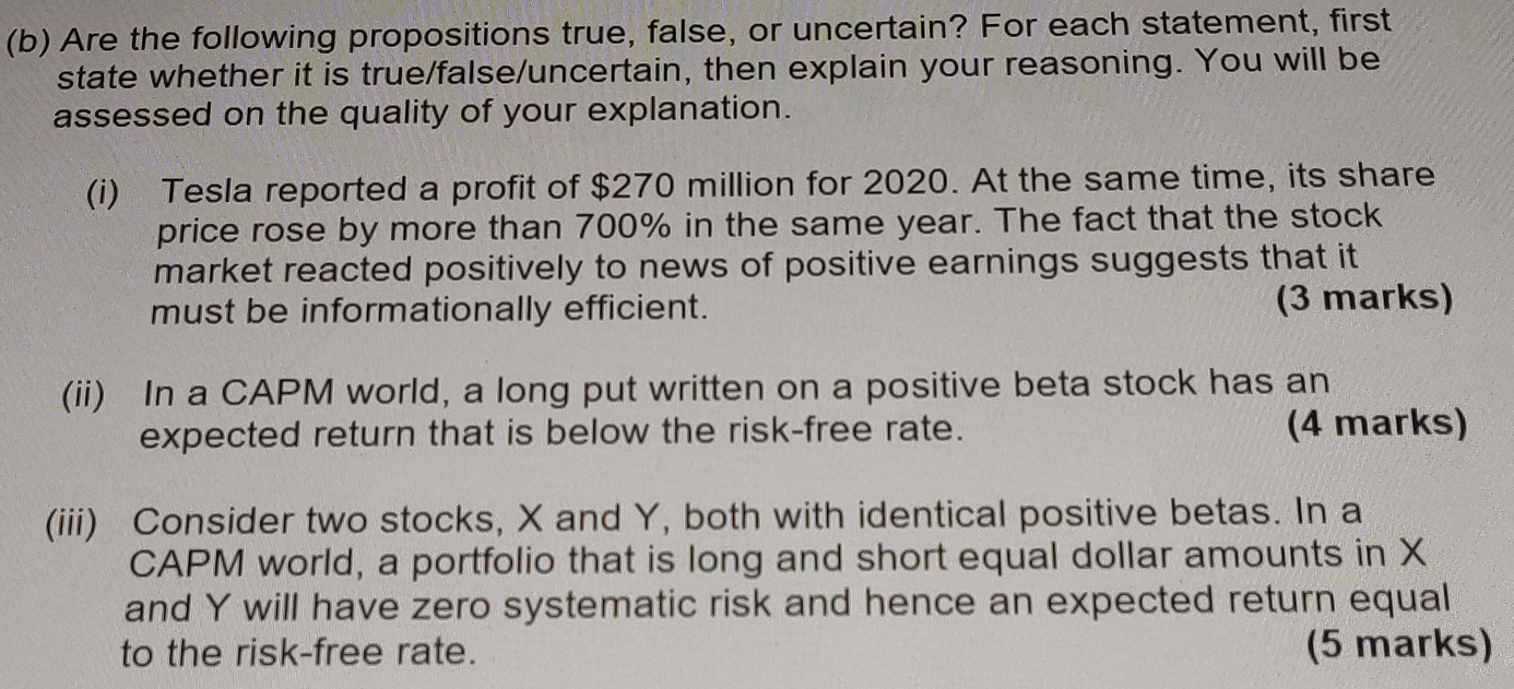 Solved (b) Are The Following Propositions True, False, Or | Chegg.com