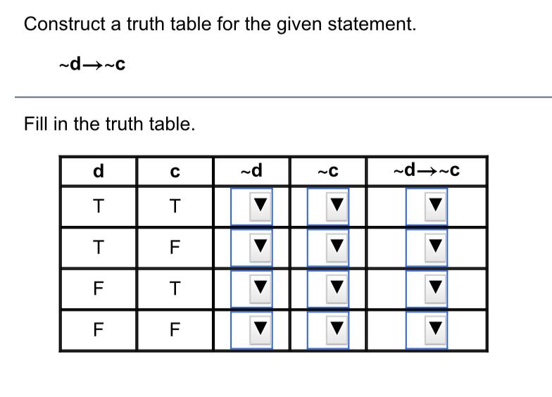 Solved Construct a truth table for the given statement. -d-c | Chegg.com