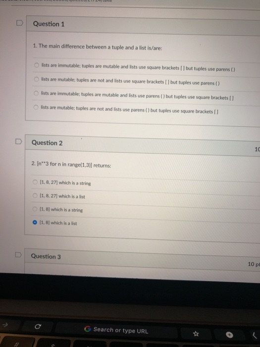 Solved D Question 1 1. The main difference between a tuple | Chegg.com