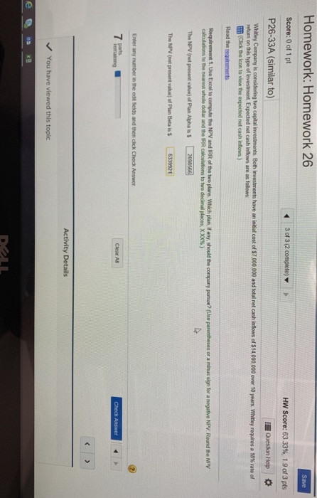Solved Save Homework: Homework 26 Score: 0 of 1 pt P26-33A | Chegg.com