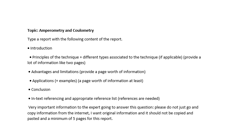 Solved Topic Amperometry And Coulometry Type A Report With