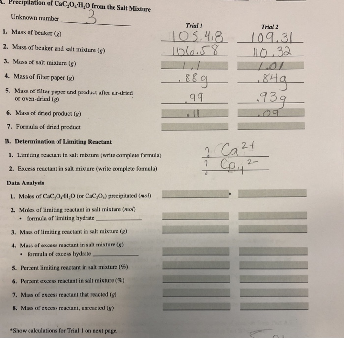 Solved Limiting Reactant Report Sheet- Please Answer Bottom | Chegg.com