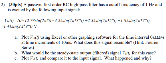Solved 2) (30pts) A passive, first order RC high-pass filter | Chegg.com