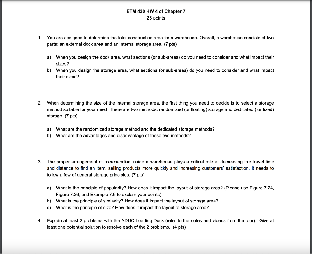 Solved ETM 430 HW 4 of Chapter 7 25 points 1. You are | Chegg.com