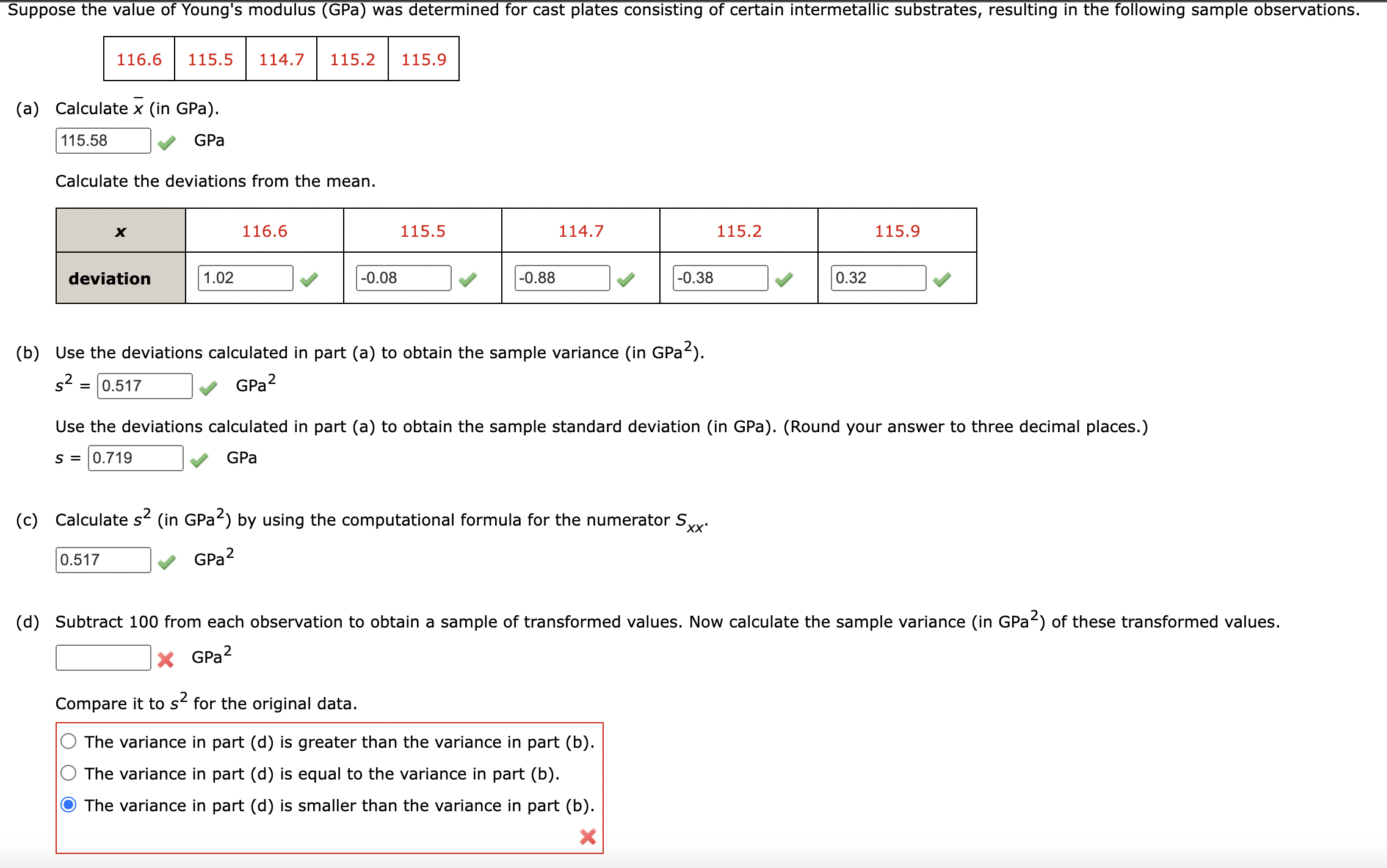 Solved Suppose the value of Young&rsquo;s modulus (GPa) was | Chegg.com