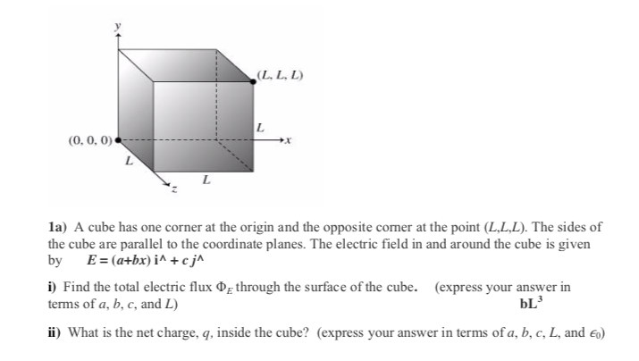 Solved (L, L, L) (0,0,0) -- la) A cube has one corner at the | Chegg.com