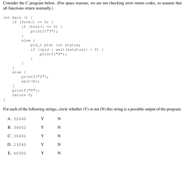 Solved Consider the C program below. (For space reasons, we | Chegg.com