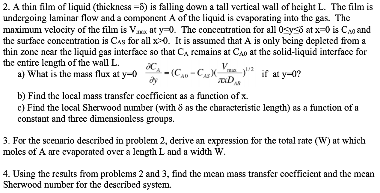 2. A thin film of liquid (thickness =8) is falling | Chegg.com