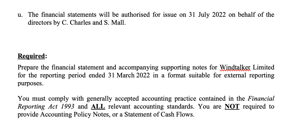 u. The financial statements will be authorised for issue on 31 July 2022 on behalf of the directors by C. Charles and S. Mall