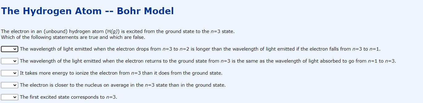 Solved The Hydrogen Atom -- Bohr Model The electron in an | Chegg.com