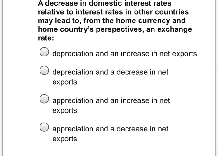 Solved A decrease in domestic interest rates relative to | Chegg.com