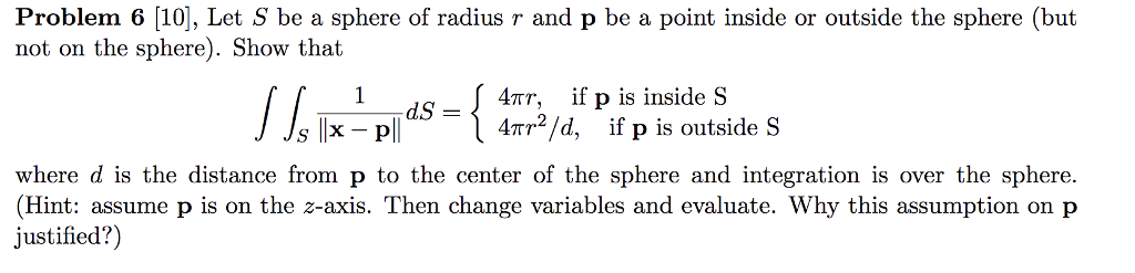 Solved Problem 6 [10], Let S be a sphere of radius r and p | Chegg.com