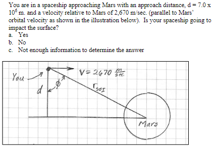 Solved You are in a spaceship approaching Mars with an | Chegg.com