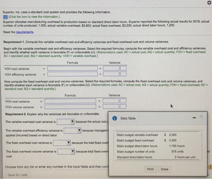 Solved Superior, Inc. uses a standard cost system and