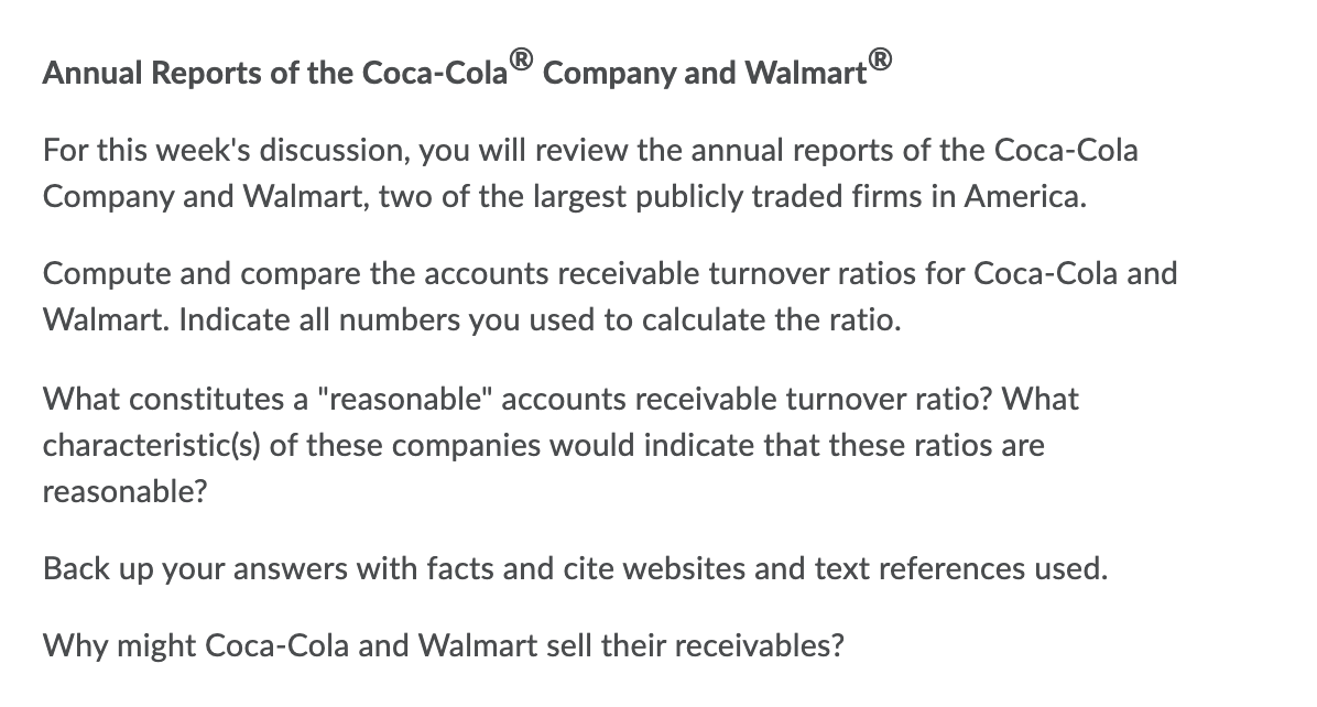Solved Annual Reports of the CocaCola Company and Walmart®