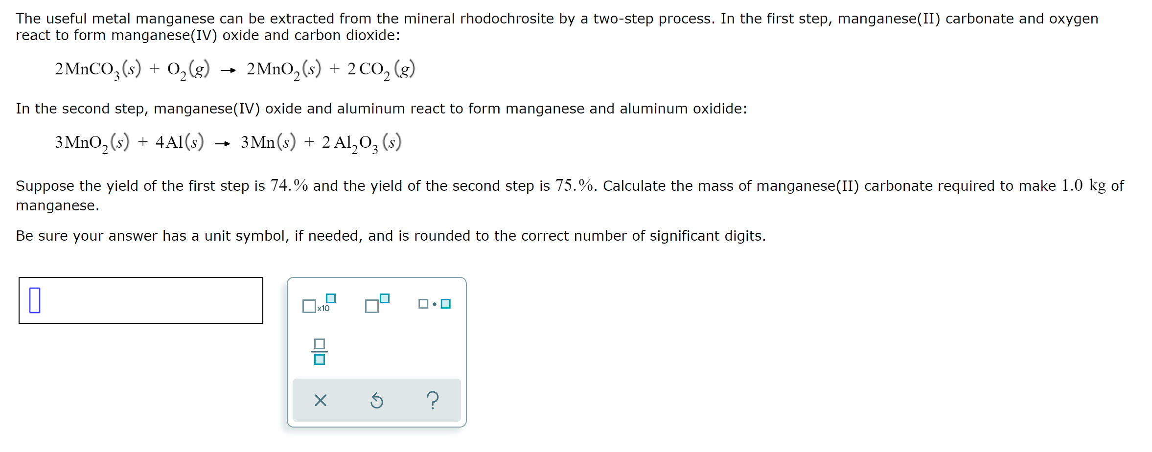 Solved The useful metal manganese can be extracted from the