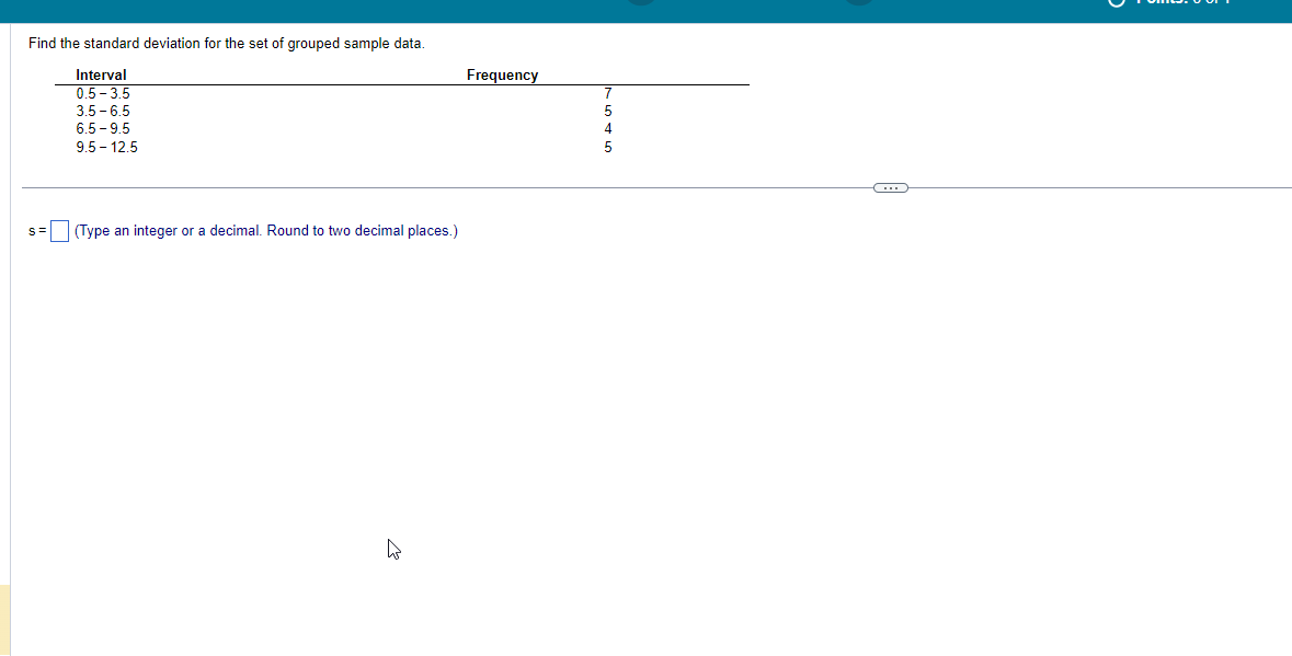 Solved Find the standard deviation for the set of grouped | Chegg.com