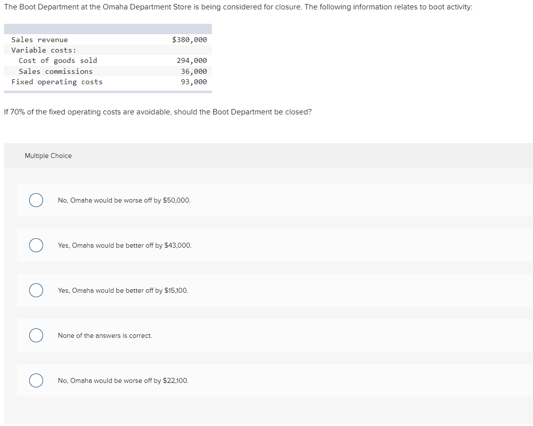 Solved If 70 of the fixed operating costs are avoidable,