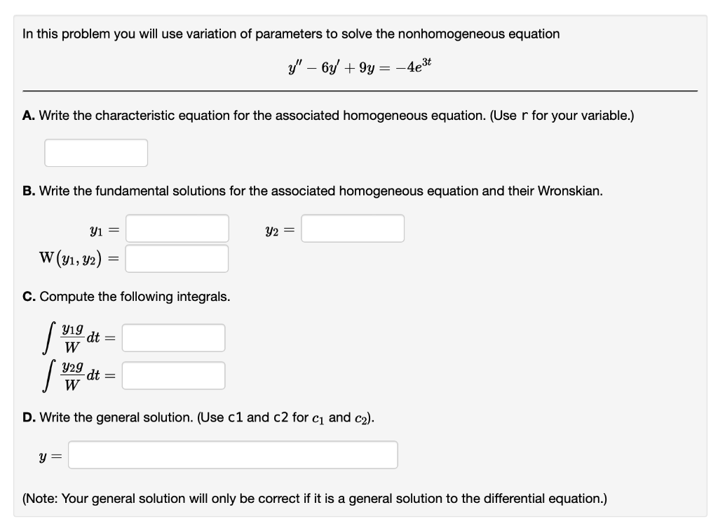 Solved In this problem you will use variation of parameters | Chegg.com