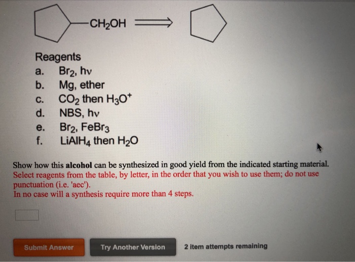 Solved Reagents A. Br B. Mg, Ether C. CO2 Then H3O* D. NBS, | Chegg.com