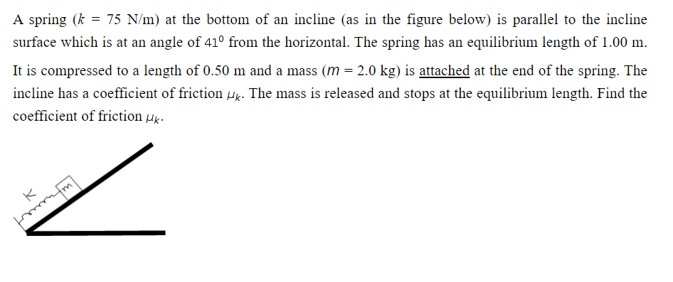Solved A spring (k = 75 N/m) at the bottom of an incline (as | Chegg.com